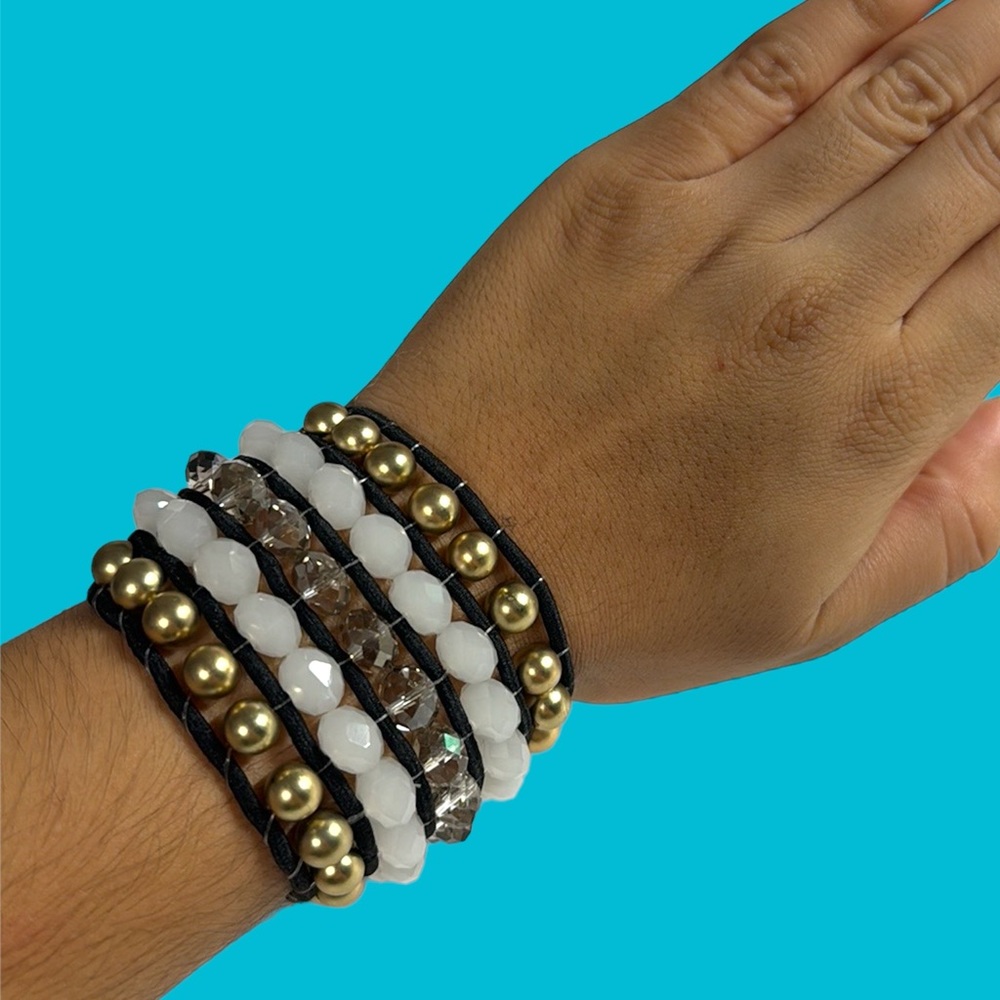 Black White Gold Bead Strech Bracelet